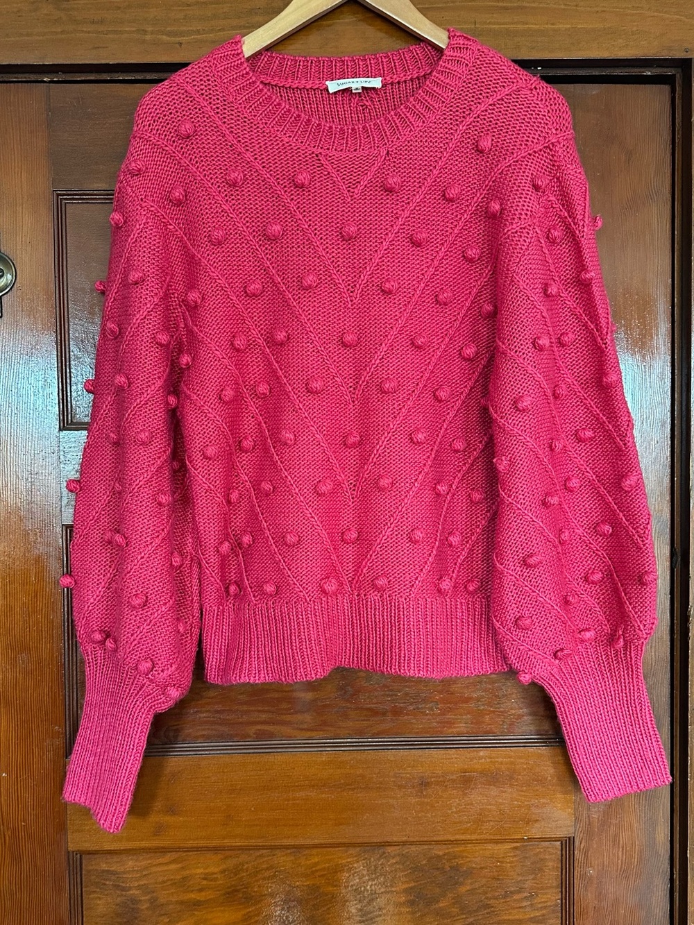 Sugarlips Bobble PomPom Chunky Knit Pullover Sweater Balloon Sleeves Sz Medium